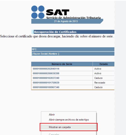 Renovación de certificado SAT